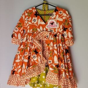 Orange Floral Dress with Green Accents